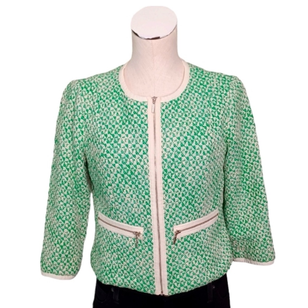 CAbi 726 • size 6 tweed jacket blazer preppy Clover green Business casual Fall